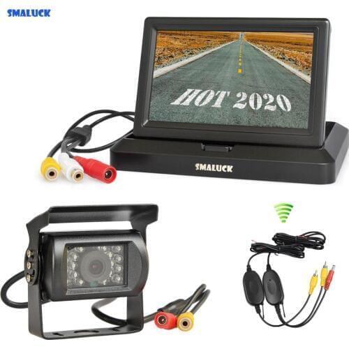 SMALUCK Wireless 5" Foldable TFT LCD Monitor HD Waterproof IR Night Vision CCD Rear View Car Camera for Truck Caravan Bus Van
