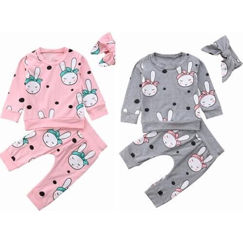 New Baby Girl Clothes Sweatshirt Print Rabbit T-shirt Top+ Pants Trousers Outfit Set Tracksuit Clothes Set 0-24M