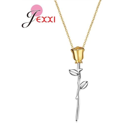 925 Sterling Silver Charming Romantic Wedding Gifts For Bridal Women Rose Flowers Shape Pendant Necklace Jewelry