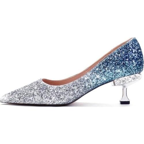 Wedding shoes women 2021 new BLING wedding high heels stilettos pointed bridal shoes gradient silver bridesmaid dress shoes