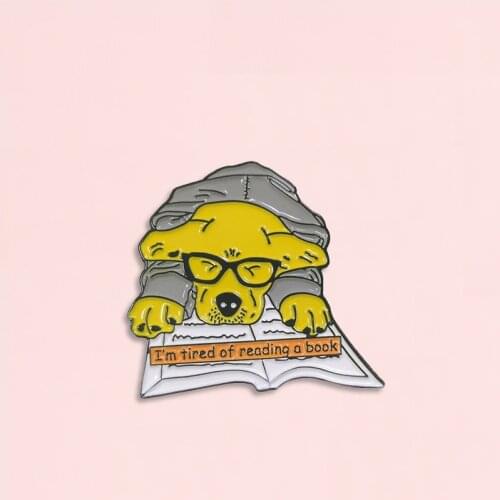 Study Dog Enamel Pin Readiing Book Brooch Denim Jeans shirt bag Animal Jewelry Gift for friends