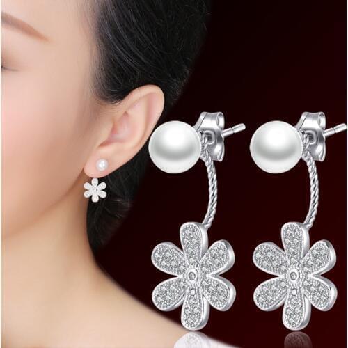 Pearl silver stud earring anti-allergic 925 pure silver earrings fashion accessories brief neckband stud earring elegant female