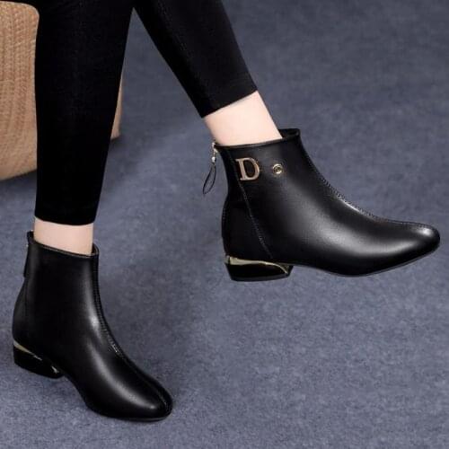 2021 New Winter Elegant Short Fleece Square Toe Mid-heel Square Heel Zipper Womens Ankle Boots