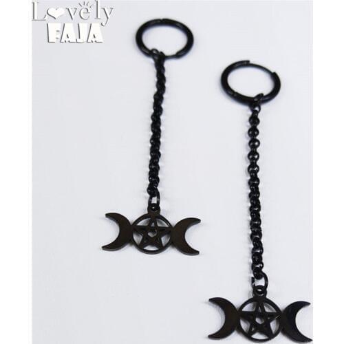 Gothic Moon Pentagram Witchcraft Black Stainless Steel Long Earring Women Jewelry acero inoxidable joyeria mujer E613012