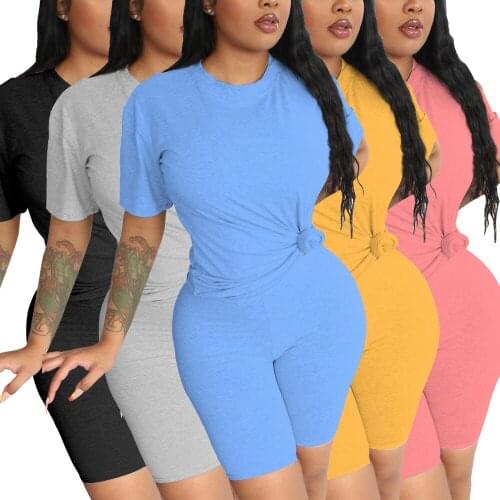 Casual Tracksuit Two Piece Short Sets Women Sportswear Short Sleeve O Neck Top T-shirt and Biker Shorts Summer Clothing 2021