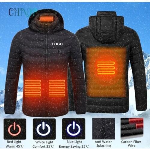 Custom Logo Heated Vest Jacket Washable Usb Charging Hooded Cotton Coat Electric Heating Warm Jacket Outdoor Hiking Jacket