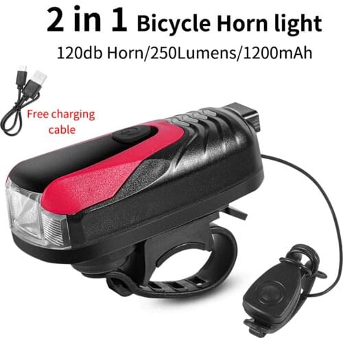 2 IN 1 Multifunction LED Bike Light With Super Loud Electric Bell 120db Waterproof 3 Modes USB Rechargeable Bicycle Headlight