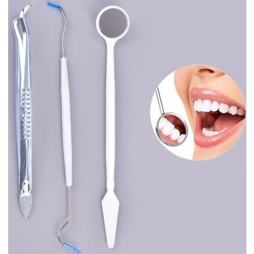 3Pcs Dental Tool Set Dentist Tooth Clean Hygiene Picks Mirror Kit Stainless Oral Health Tooth Cleaning Inspection Tartar Cleaner