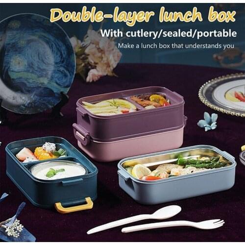 304 Stainless Steel Lunch Box Bento Box For School Kids Office Worker 2layers Microwae Heating Lunch Container Food Storage Box