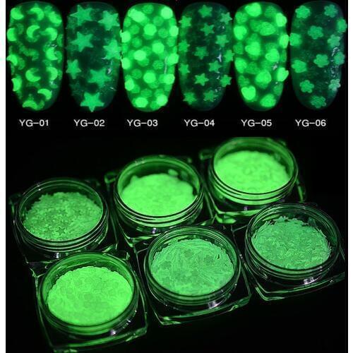 3D Glow In Dark Glitter Nail Decoration DIY Moon Star Love Luminous Nail Art Tips Manicure Fluorescent Ultra Thin Nail Flakes