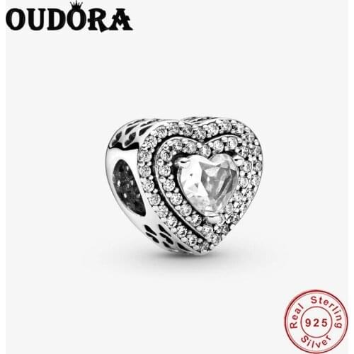 925 Sterling Silver Sparkling Leveled Hearts Original Charms Bracelet Bead Women Fashion Jewelry