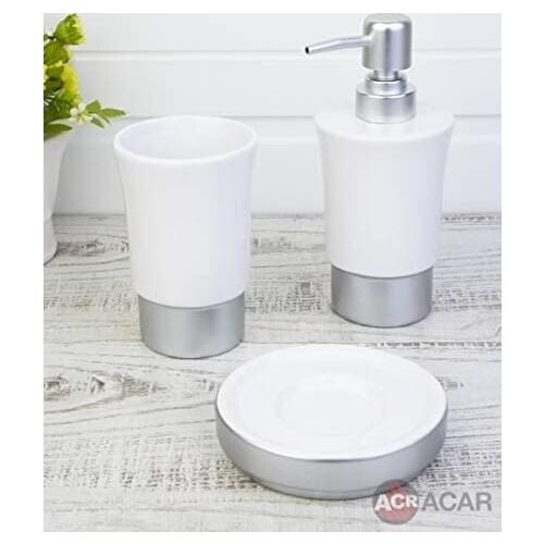 Acar Porcelain 3-Piece Bathroom Set-White Silver 3-Piece Bath Set