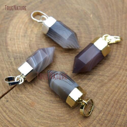 Natural Stone Accessory Faceted Botswana Agates Simple Pendants Silver Finish Cap Hot Sale Jewelry In 20*6 mm PM9800