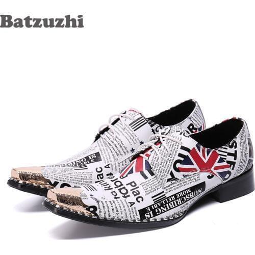 Batzuzhi Handmade Italian Type Men Shoes Personality Leather Dress Shoes Men Pointed Metal Tip Party Shoes Men! Erkek Ayakkabi
