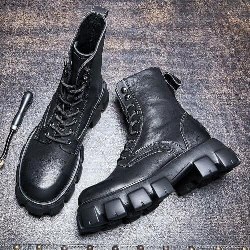 Men Boots Genuine Leather Autumn Winter British Retro Cowboy Boots Mens All-match Cowhide Zipper Handmade Fashion Comfortable