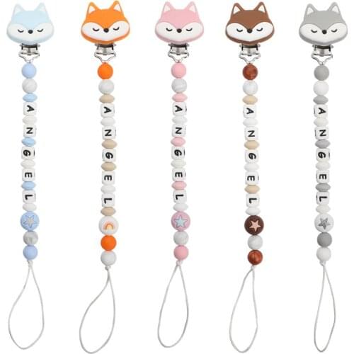 1 Pcs Custom Baby Personalize Name Pacifier Clip Food Grade Silicone Teething Beads Pacifier Chain Holder Baby Shower Gift