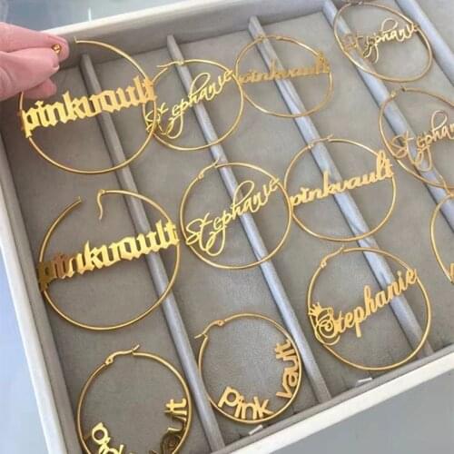 DOREMI 304 Stainless Steel Letter Earrings Round Custom Name Earrings Female Nameplate Earrings Anti-allergy 25-100mm