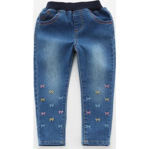 Spring Baby Girls Casual Denim Jeans Girls Embroidery Jeans Kids Spring Autumn Elastic Waist Jeans Child Long Pants