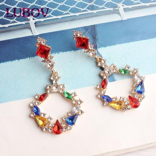 LUBOV Colorful Shinny European Style Fashion Big Earrings Zinc Alloy Drop Earrings For Women Jewelry Gift Ladies Accessories