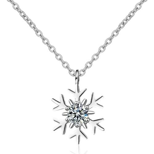 Fashion Crystal Snowflake Pendant Necklace For Women Jewelry Vintage Silver 925 Necklaces Girls Lady Christmas Gift Promotion