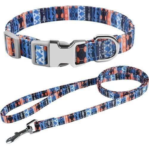 Pet Dog Collar Leash Set Personalized Nylon Collars Lead For Small Medium Large Dogs Pitbull Bulldog Pugs Beagle Customized Tag