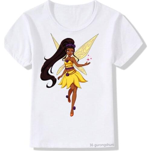 Newly girls t-shirt fairy sitting beautiful girls with brown ponytail cartoon print t shirt girls summer white Camisole tops