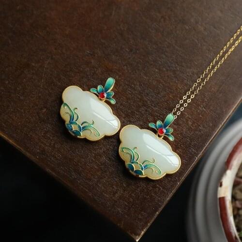 Original design plant epoxy enamel porcelain craft pendant necklace Chinese style retro charm womens silver jewelry