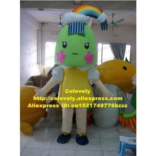 Original Green Rainbow Mascot Costume Adult Size With Short White Cloud Blue Hairs Curve Rainbow Fat Green Head No.7592 Free Sh