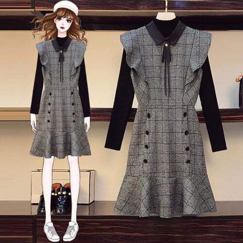 Autumn Winter Two-Piece Sets Womens Knitted Bottoming Sweater Fishtail Dress Suits
