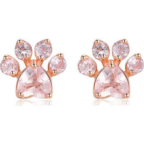 Sale 1Pair New Small Animal Dog Paw Earrings Print Silvery Shiny Rose Golden Crystal Cute Stud Earring