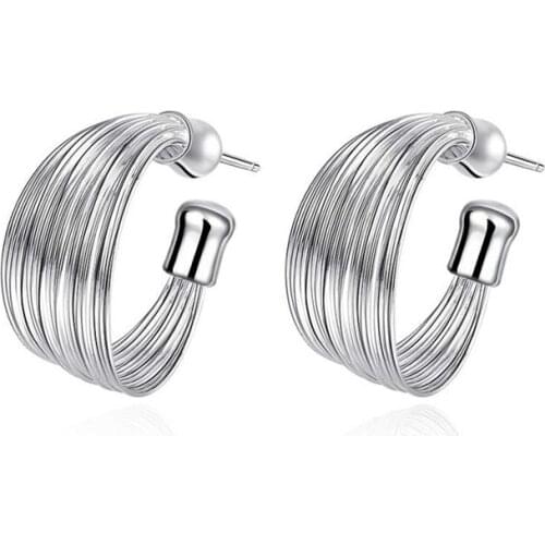BABYLLNT 925 Silver Smooth Multi-line Stud Earrings For Woman Wedding Engagement Fashion Party Charm Jewelry Gift