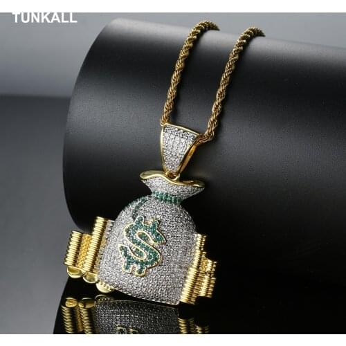 Bling bling Hip Hop $ Dollars Pendant Brass Micro pave prong with CZ stones Necklace Jewelry for men and women CN003