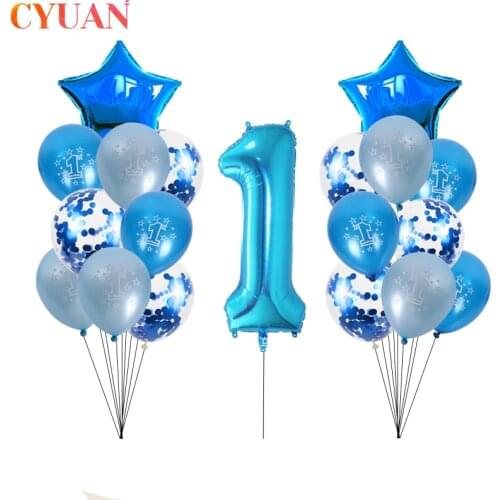 1 year Happy Birthday Confetti Balloons Foil Number Balloons 1st Birthday Baby Boy Party Decorations Anniversaire Party Supplies