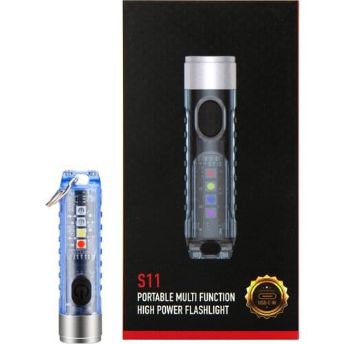 BORUiT SST20 LED Mini Flashlight Max.400LM Transparent Torch Type-C Chargeable Waterproof Key Chain Flashlights for Camping