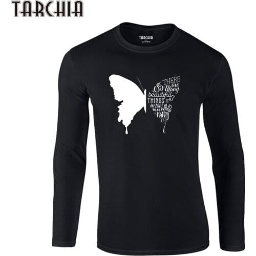 TARCHIA Butterfly Silho Long Sleeve Men New Homme T-Shirt 100% Cotton Plus Size Mens Tee Tee 2021 Brand Free Shipping Eur Size