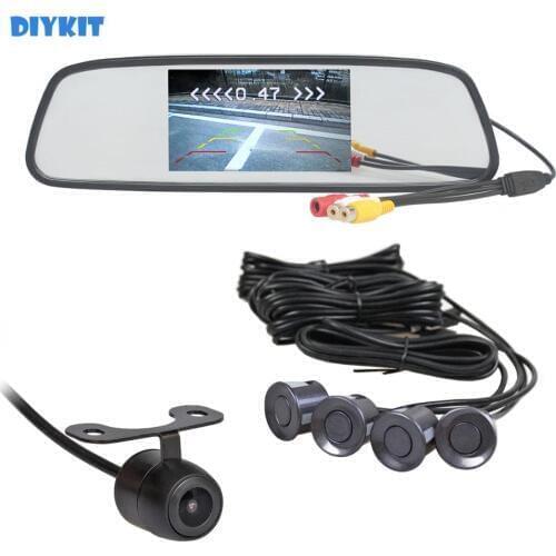 DIYKIT 5" Rear View Mirror Car Monitor + Rear View Backup Car Camera Video Parking Radar + 4 Sensors