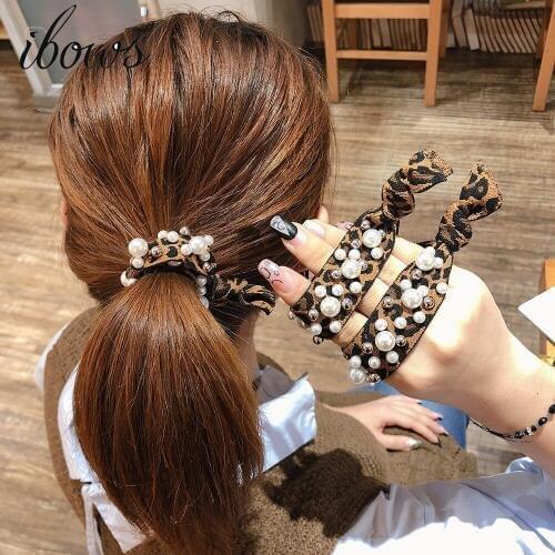 Korean Women Elastic Hair Rope Leopard Pearl Elastics for Ladies Stretchy Rainbow Hair Band Hair Holder Hair Accessories