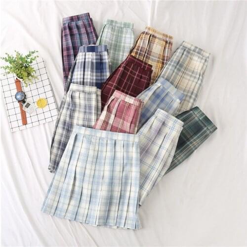 Zoki Harajuku Women JK Pleated Skirts Summer High Waist A Line Students Mini Plaid Skirts Fashion Casual Girls School Faldas