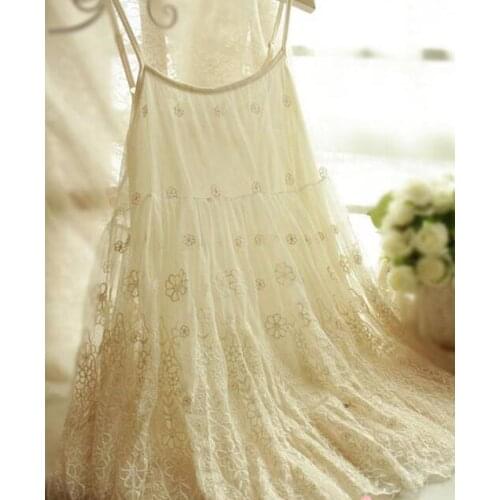 Womens Spaghetti Strap Sweet Mori Girl Lace Sunflower Embroidery Fairy Princess Casual Party Jurk Dames Dress Slim Lady Vestido