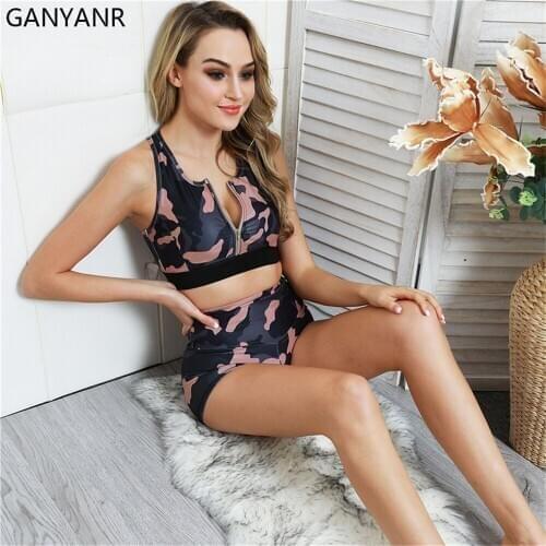 GANYANR Gym Clothing Fitness Yoga Set Workout Jogging Sport Suit Women Sportswear Wear Tracksuit Crop Top Seamless Bodysuit Sexy