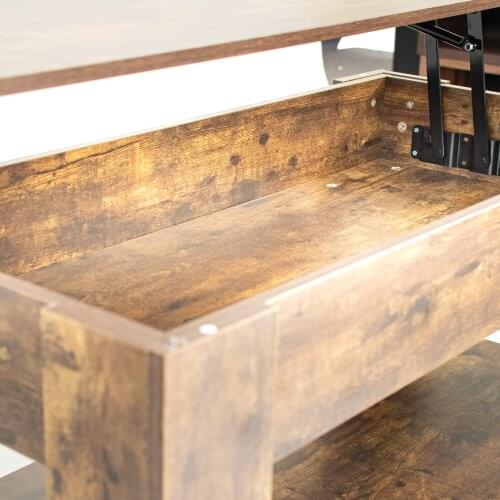 Coffee Table with Hidden Compartment and Storage Shelf, Rising Tabletop for Living Room Reception Room