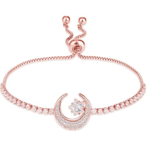 Star Moon Bracelet for Women Copper Zircon Stone Charm Adjustable Chain Bracelet Friendship Muslim Islam Symbol Jewelry Gift