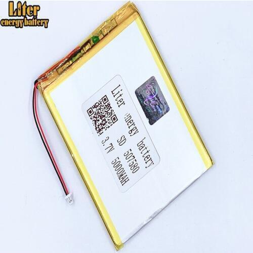 1.0MM 2pin connector 507580 5000mah 3.7V Rechargeable charging lithium polymer battery for e-books GPS PDA