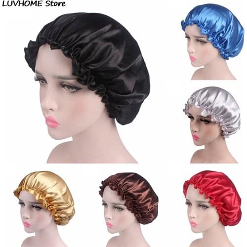 1PCS Hair Styling Satin Lace Sleeping Caps Fabric Hair Bonnet Satin Lined Sleep Cap Night Hat Adjust Shower Cap Silk Bonnets