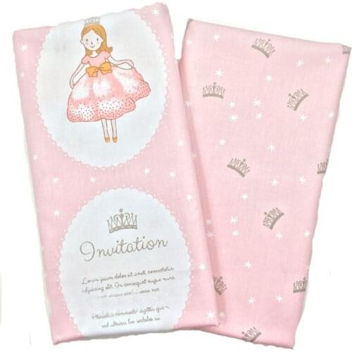 100% Cotton viaPhil Brand Sweet Pink Princess Girl & Crown Star Printed Fabric Patchwork Cloth Dress Home Decor