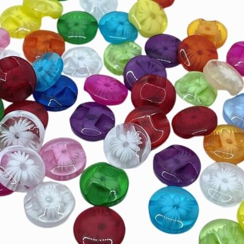 100pc Lots 14mm Pink color flower Plastic Buttons sewing/appliques/craft