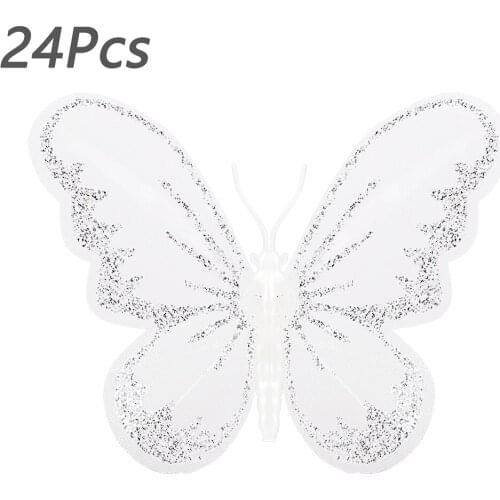 24 PCS 3D Sequins Butterfly Embellishment Tie On Christmas Tree Headband Artificial Flower Wedding Bride Hair Hand Hats