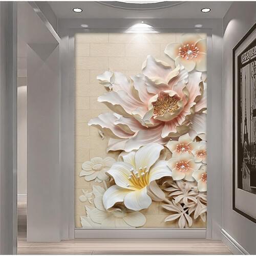 3d embossed bedroom entrance background decoration wallpaper wallpaper corridor wallpaper walkway lotus pearl murals