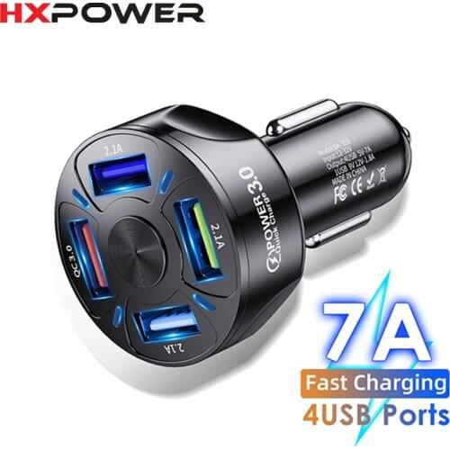 4 Ports USB Car Charge Quick Mini LED Fast Charging for iPhone 12 Xiaomi Huawei Mobile Phone Charger Adapter in Car Charge