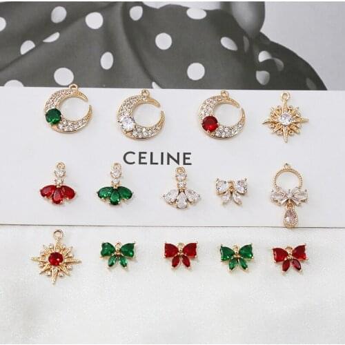 4pcs Korean Design Gold-clad 18k zirconium Earrings for women bowknot moon star pendant diy jewelry necklace bracelet material